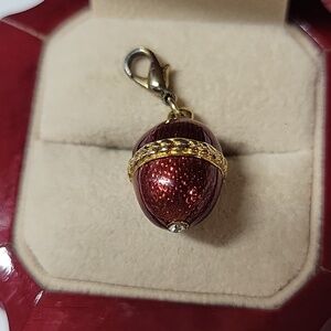 Red Enamel Acorn Charm with Gold Tone Accent
